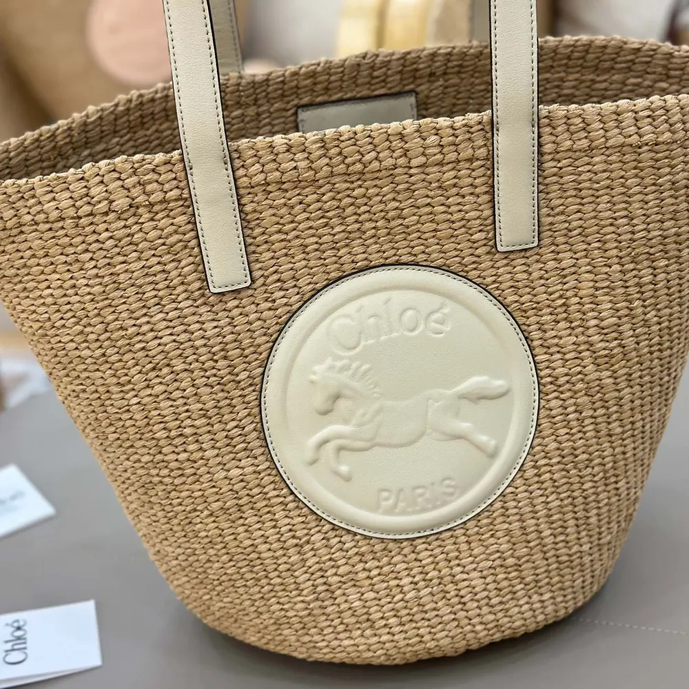 Chloe Women Large Horse Medal basket bag in Natural Fibers-White - image 4
