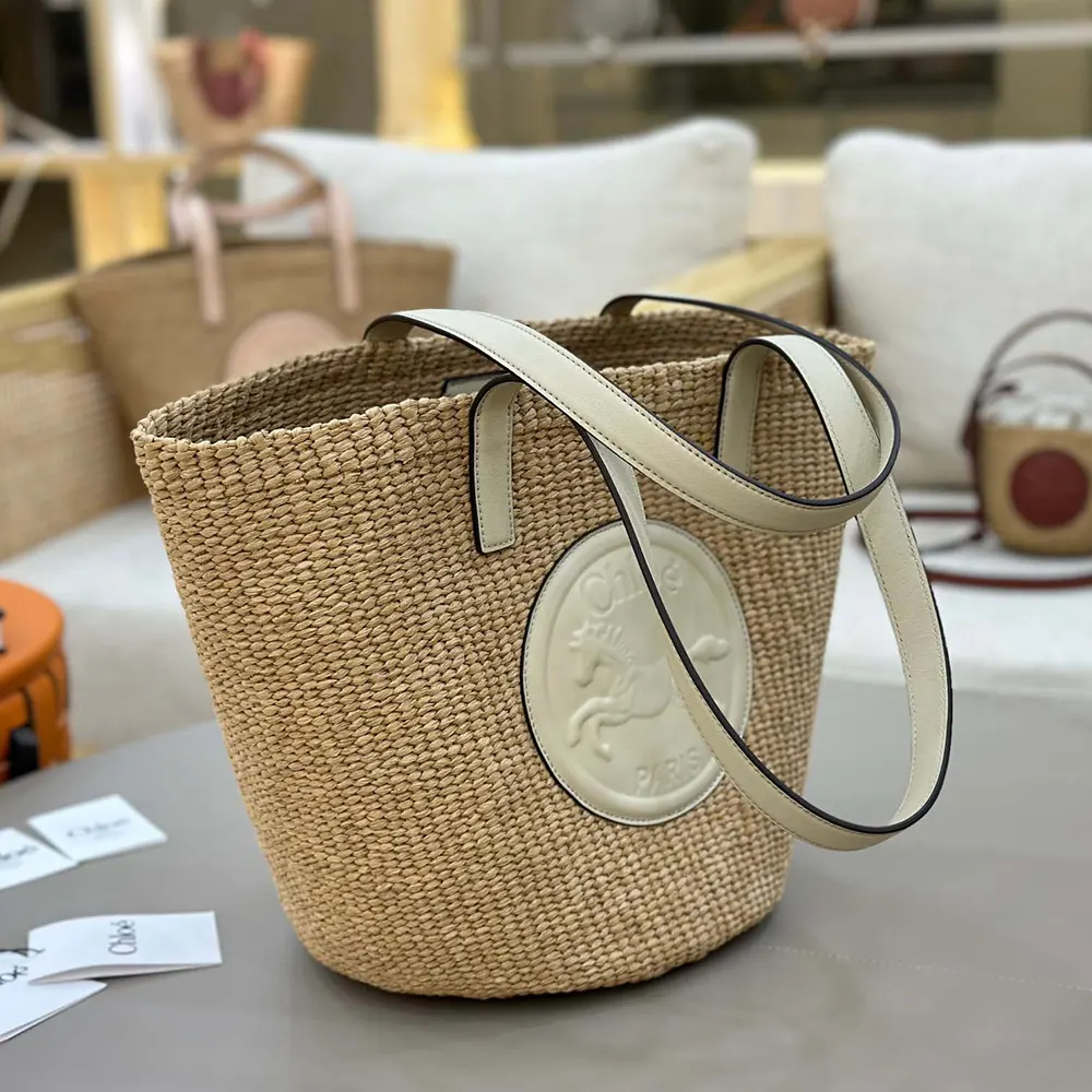 Chloe Women Large Horse Medal basket bag in Natural Fibers-White - image 5