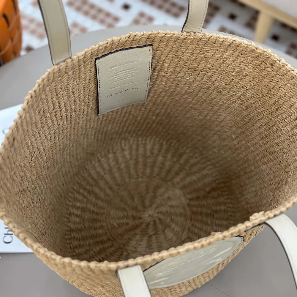 Chloe Women Large Horse Medal basket bag in Natural Fibers-White - image 8