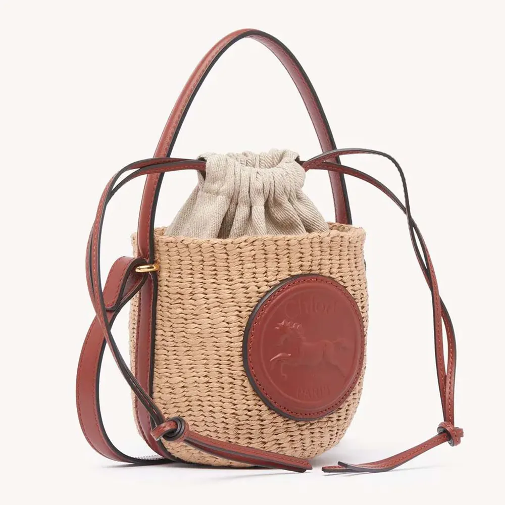 Front view of Chloe Women Mini Horse Medal Basket Bag in Brown