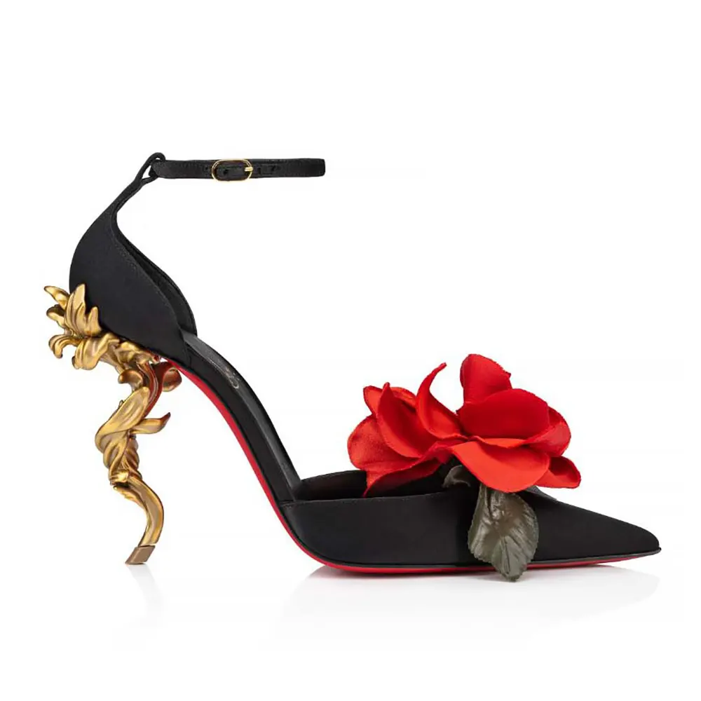 Side view of Christian Louboutin Women Bellarose 100 mm Strappy Pumps Crepe Satin-Black