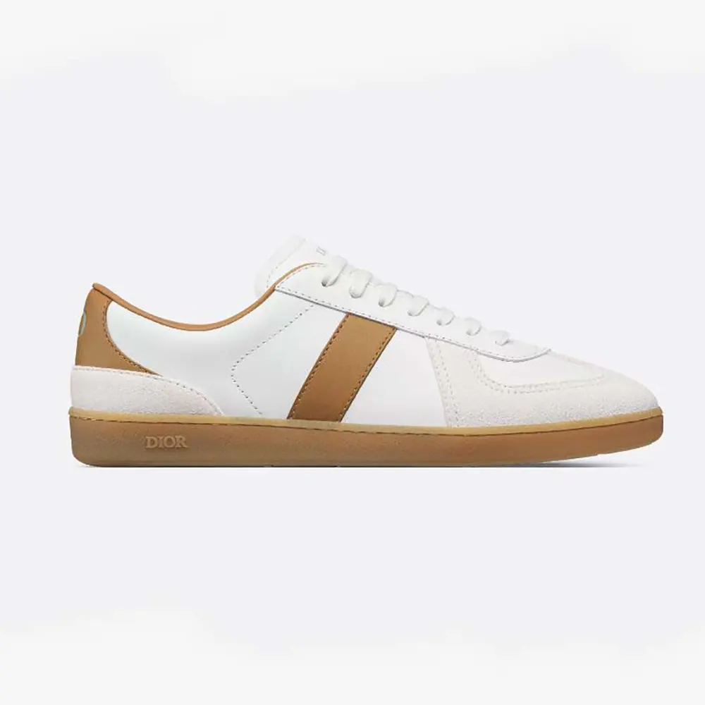 Side angle of Dior Men B01 Matchpoint Sneaker Cognac and White Calfskin