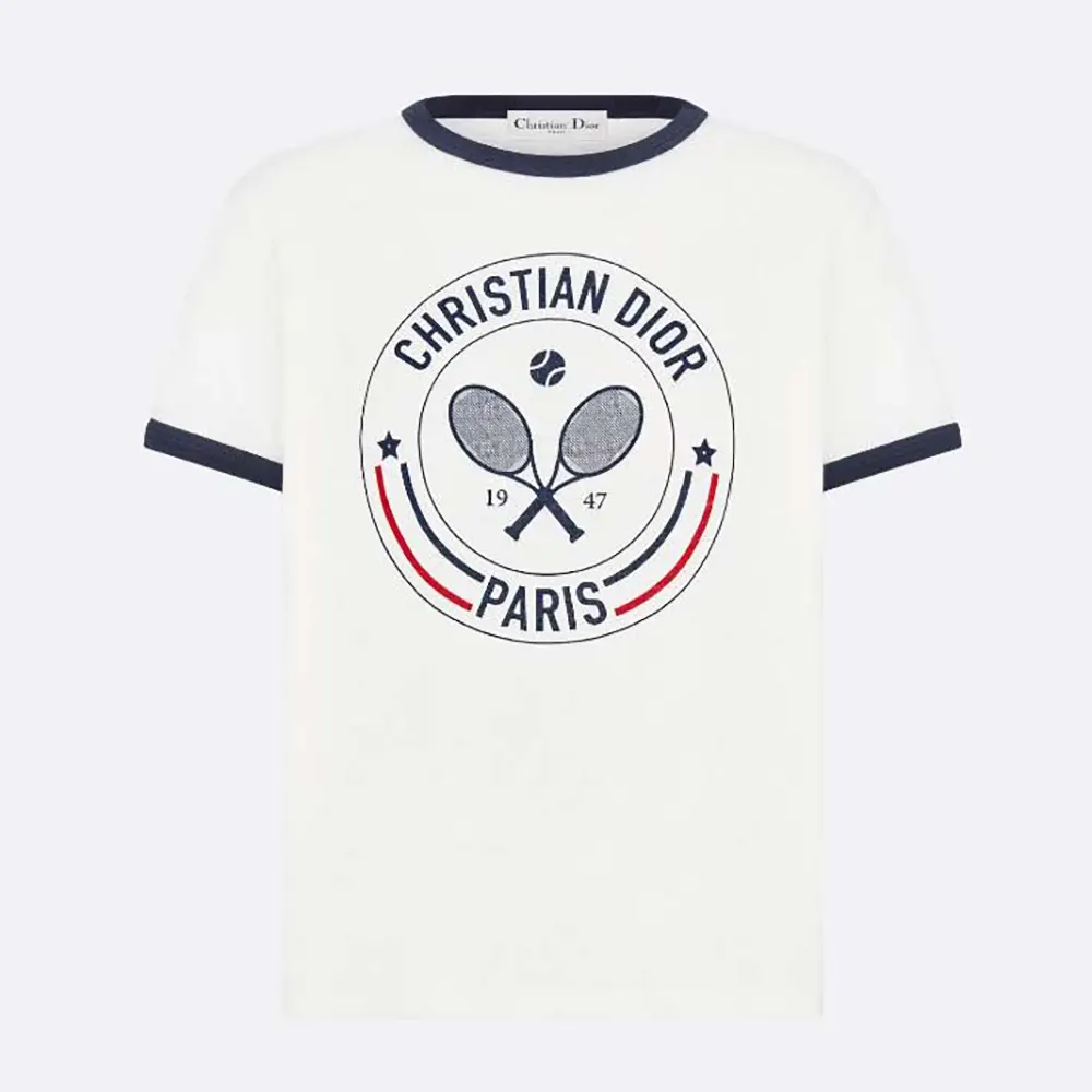 Front view of Dior Women Vibe T-Shirt White Cotton and Linen Jersey