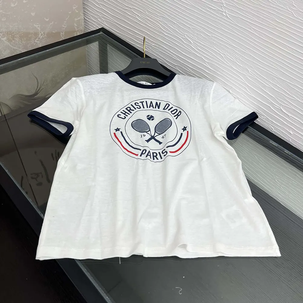 Close-up of three-tone signature detail on Dior Women Vibe T-Shirt