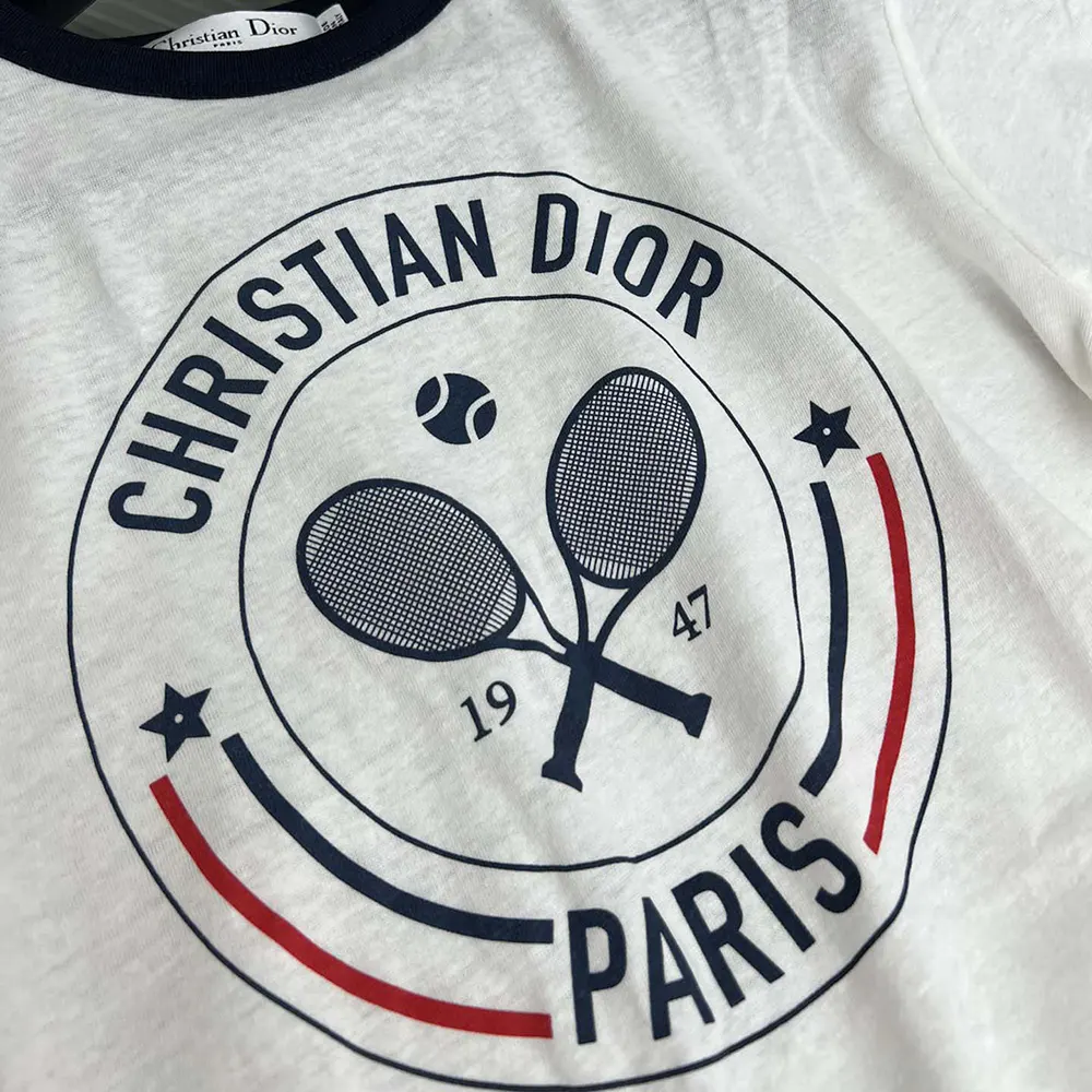 Dior Women Vibe T-Shirt White Cotton and Linen Jersey with Three-Tone Signature - image 7
