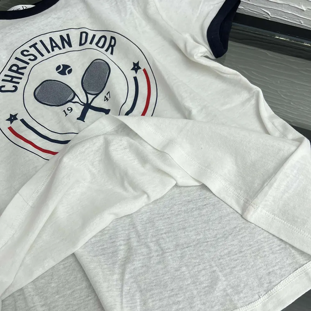 Dior Women Vibe T-Shirt White Cotton and Linen Jersey with Three-Tone Signature - image 5