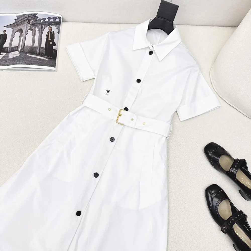 Dior Women Belted Shirtdress Ecru Cotton and Silk Poplin - image 4
