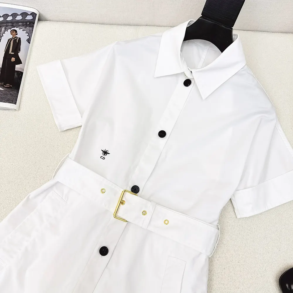 Dior Women Belted Shirtdress Ecru Cotton and Silk Poplin - image 5