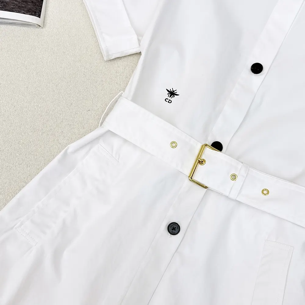 Dior Women Belted Shirtdress Ecru Cotton and Silk Poplin - image 8