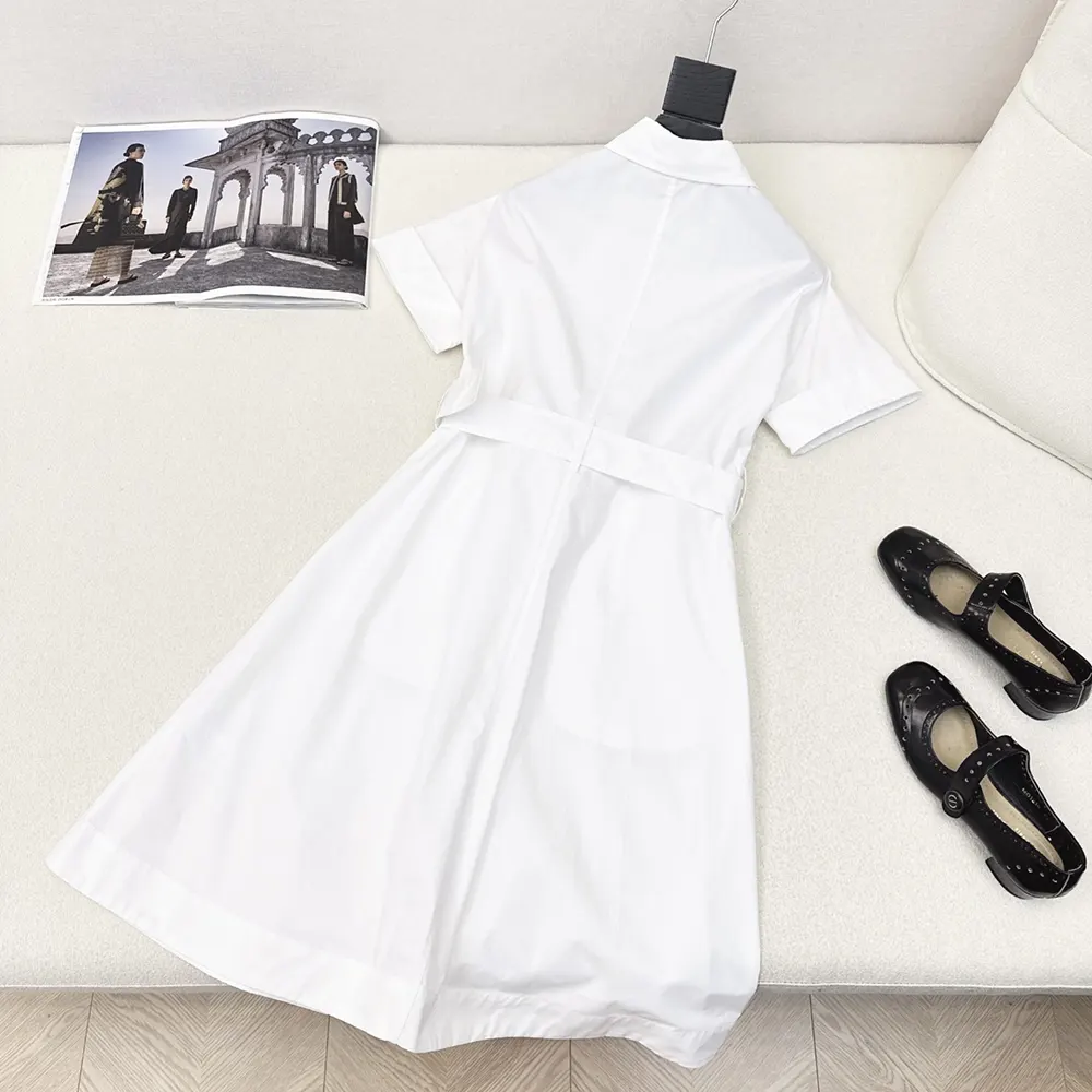 Back angle showing silhouette of Dior Women Belted Shirtdress in white