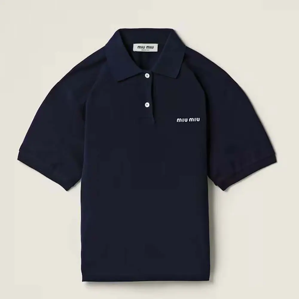 Front view of Miu Miu Women Cotton Piqué Polo Shirt in black