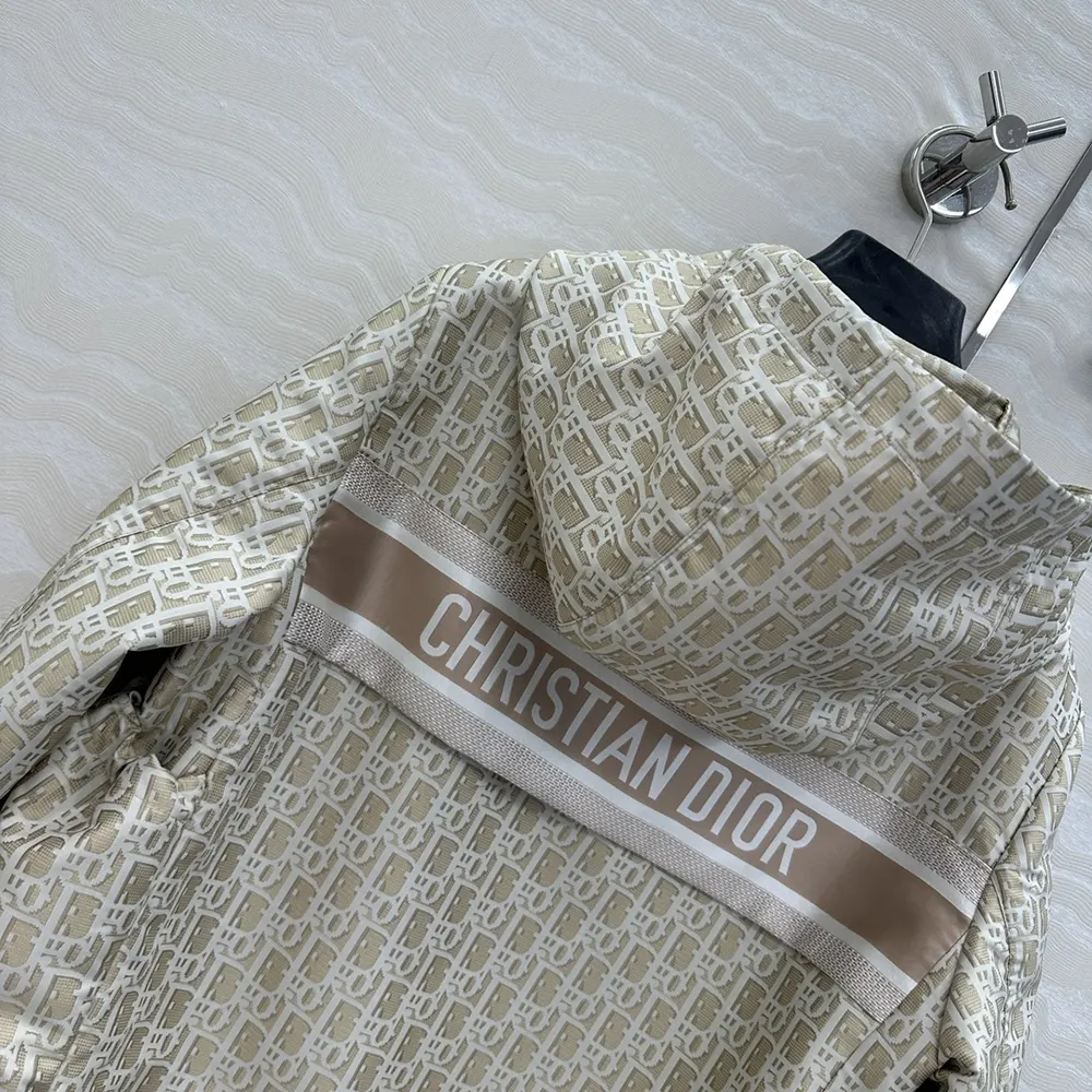 Dior Men Cropped Hooded Jacket Beige Technical Jacquard Taffeta with Dior Oblique Motif - image 6