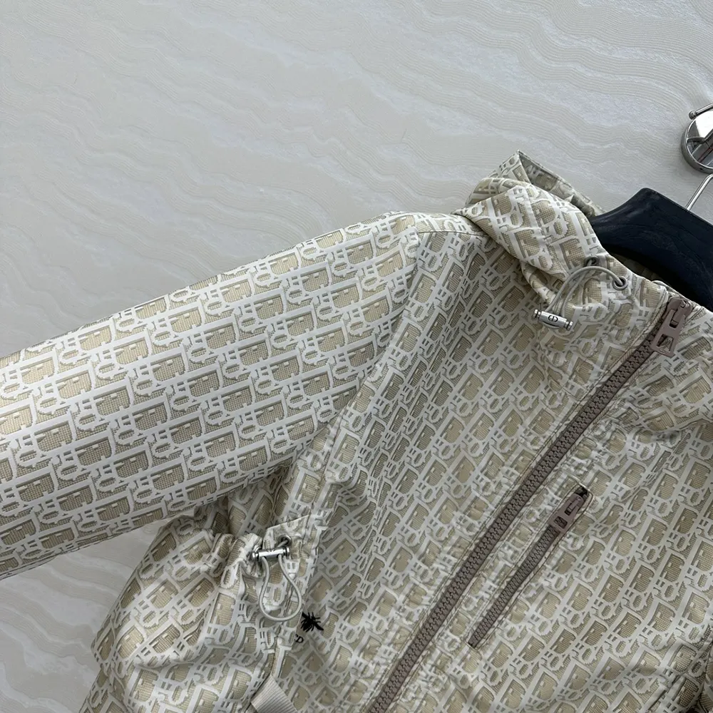 Dior Men Cropped Hooded Jacket Beige Technical Jacquard Taffeta with Dior Oblique Motif - image 8
