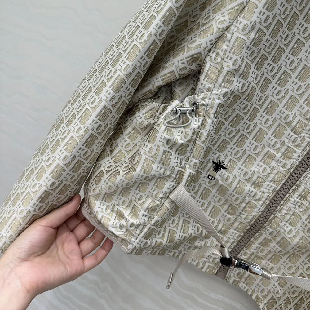 Dior Men Cropped Hooded Jacket Beige Technical Jacquard Taffeta with Dior Oblique Motif - image 7