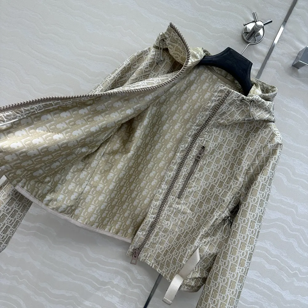 Dior Men Cropped Hooded Jacket Beige Technical Jacquard Taffeta with Dior Oblique Motif - image 4
