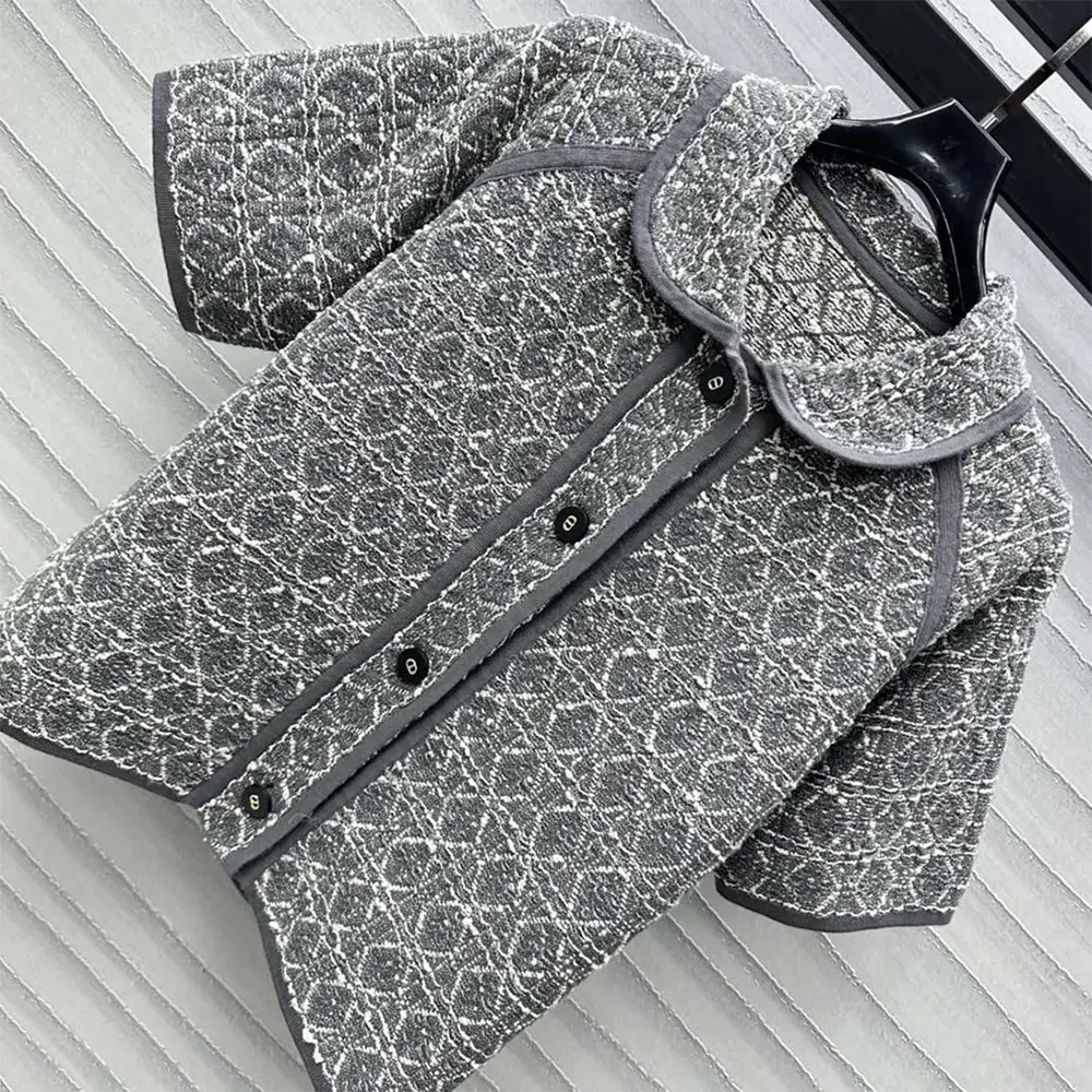 Dior Women Macrocannage Short-Sleeved Jacket Gray Cotton-Blend Tweed Knit - image 4