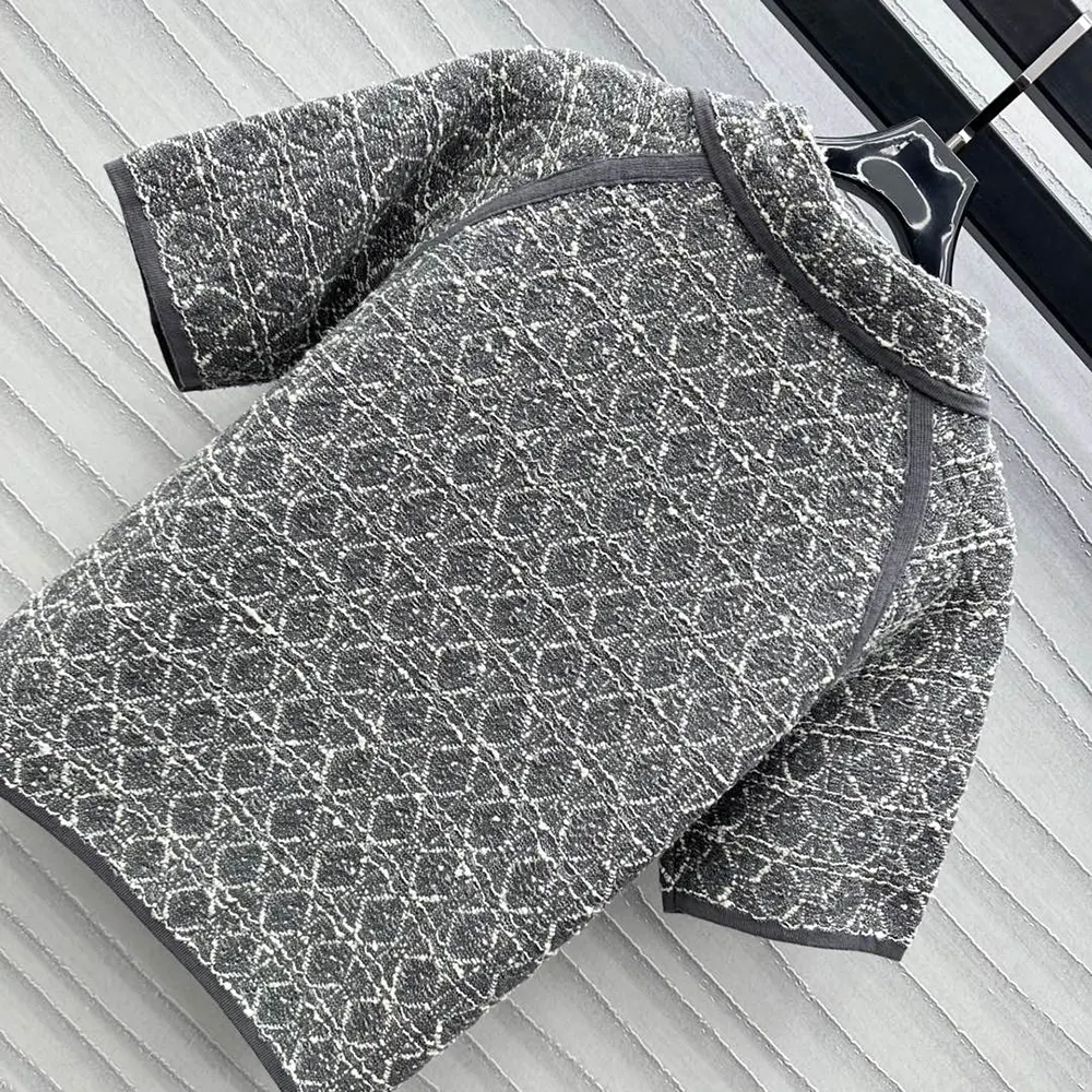 Dior Women Macrocannage Short-Sleeved Jacket Gray Cotton-Blend Tweed Knit - image 5