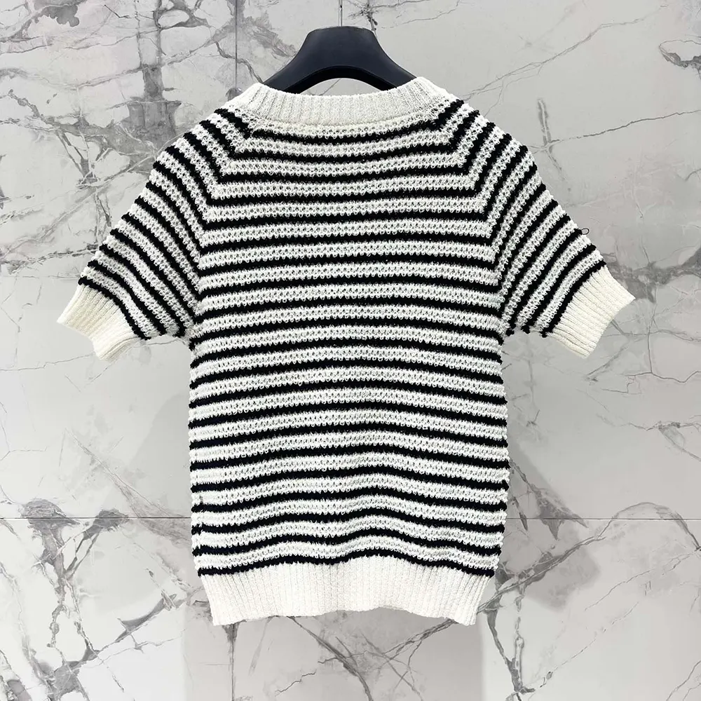 Dior Women Marinière Short-Sleeved Sweater White and Navy Blue Cotton and Silk Knit - image 4