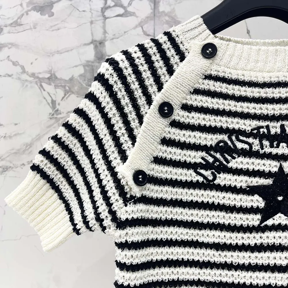 Dior Women Marinière Short-Sleeved Sweater White and Navy Blue Cotton and Silk Knit - image 5
