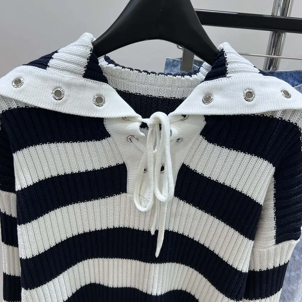 Dior Women Marinière Sweater White and Navy Blue Ribbed Cotton Knit - image 4