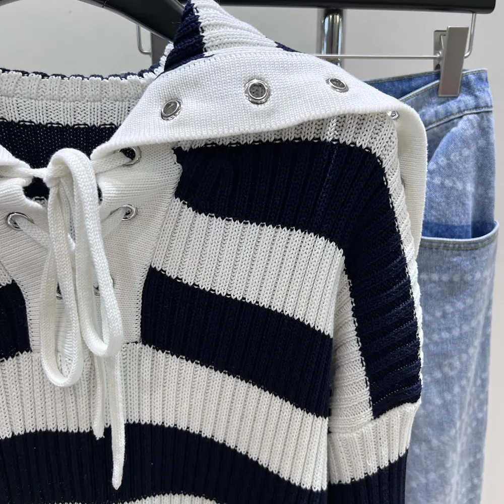 Dior Women Marinière Sweater White and Navy Blue Ribbed Cotton Knit - image 5
