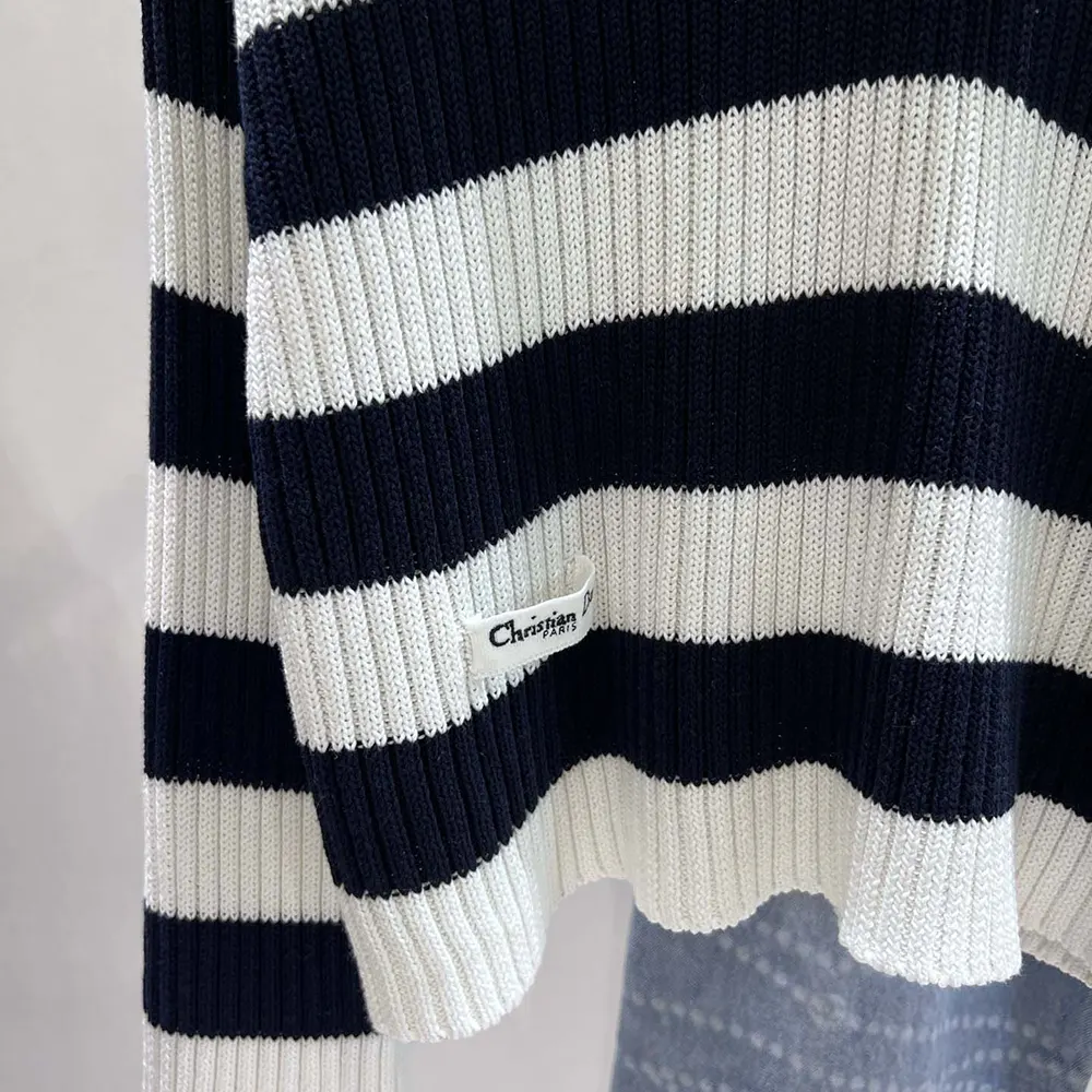 Dior Women Marinière Sweater White and Navy Blue Ribbed Cotton Knit - image 6