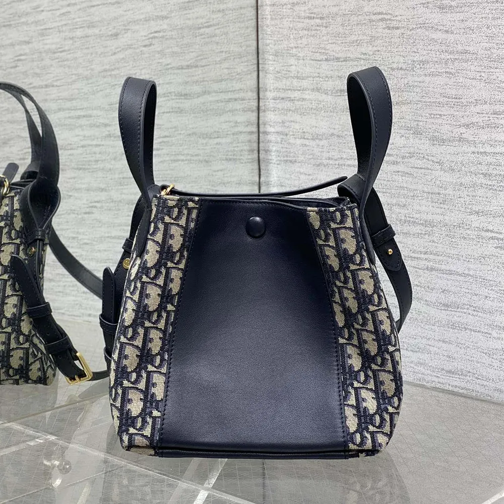 Dior Women Medium Signature Bucket Bag Blue Dior Oblique Jacquard and Smooth Calfskin - image 5