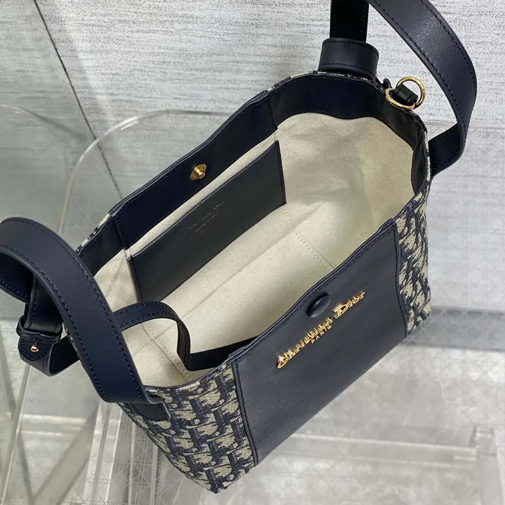 Dior Women Medium Signature Bucket Bag Blue Dior Oblique Jacquard and Smooth Calfskin - image 7
