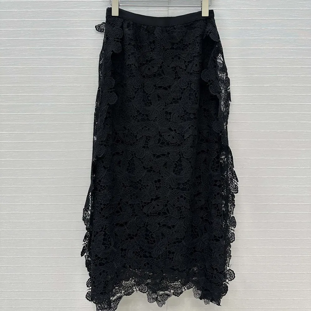Close-up detail of butterfly embroidery on Dior Women Mid-Length Skirt in black