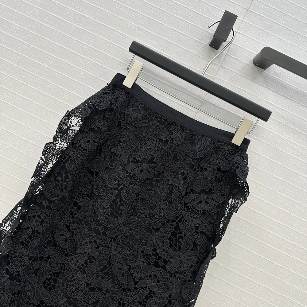 Dior Women Mid-Length Skirt Black Cotton-Blend Lace with Allover Butterfly Motif - image 5