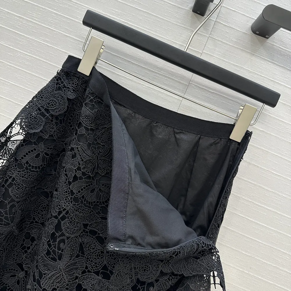 Dior Women Mid-Length Skirt Black Cotton-Blend Lace with Allover Butterfly Motif - image 9