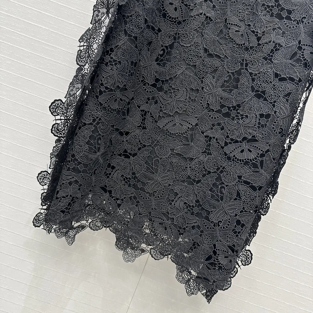 Dior Women Mid-Length Skirt Black Cotton-Blend Lace with Allover Butterfly Motif - image 8