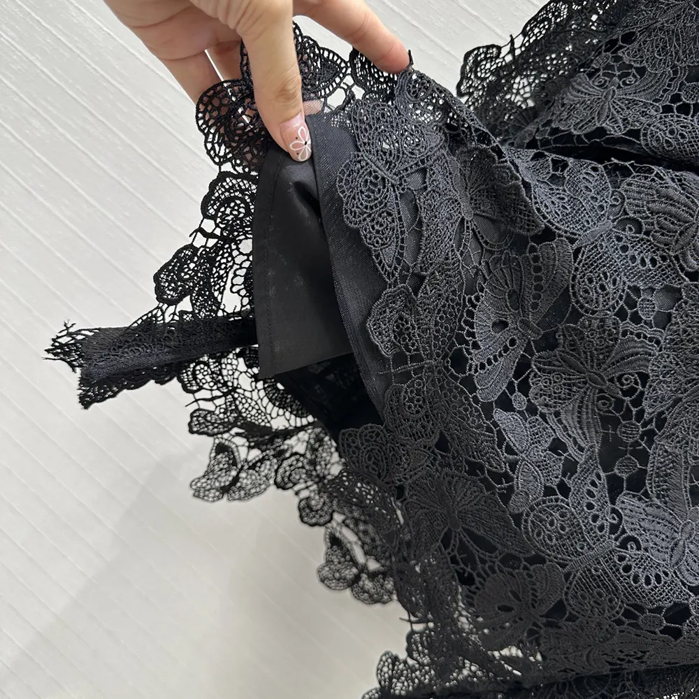 Dior Women Mid-Length Skirt Black Cotton-Blend Lace with Allover Butterfly Motif - image 7