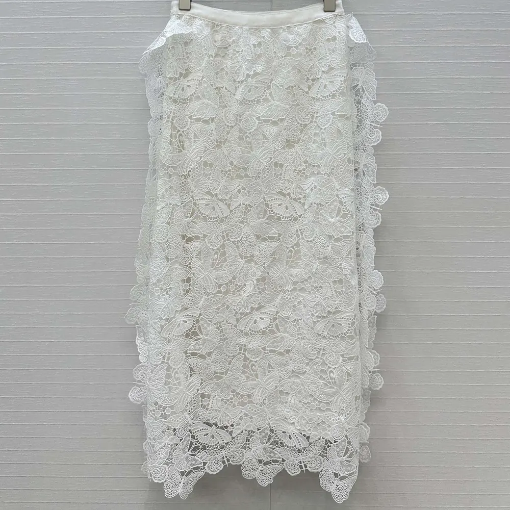 Close-up detail of butterfly lace pattern on Dior Women Mid-Length Skirt