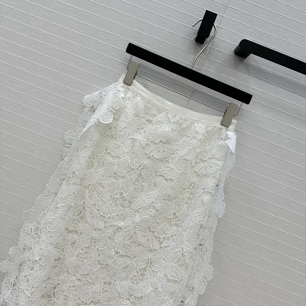 Dior Women Mid-Length Skirt Ecru Cotton-Blend Lace with Allover Butterfly Motif - image 4