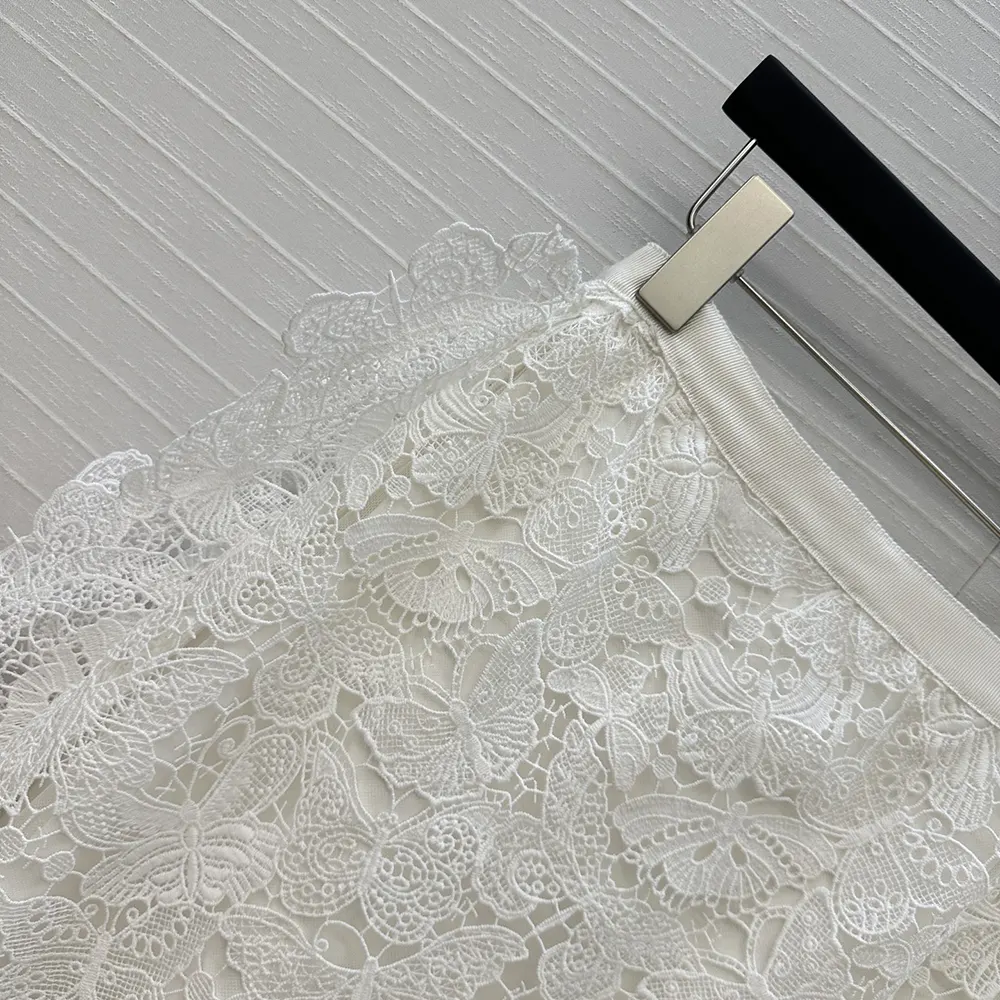 Dior Women Mid-Length Skirt Ecru Cotton-Blend Lace with Allover Butterfly Motif - image 6