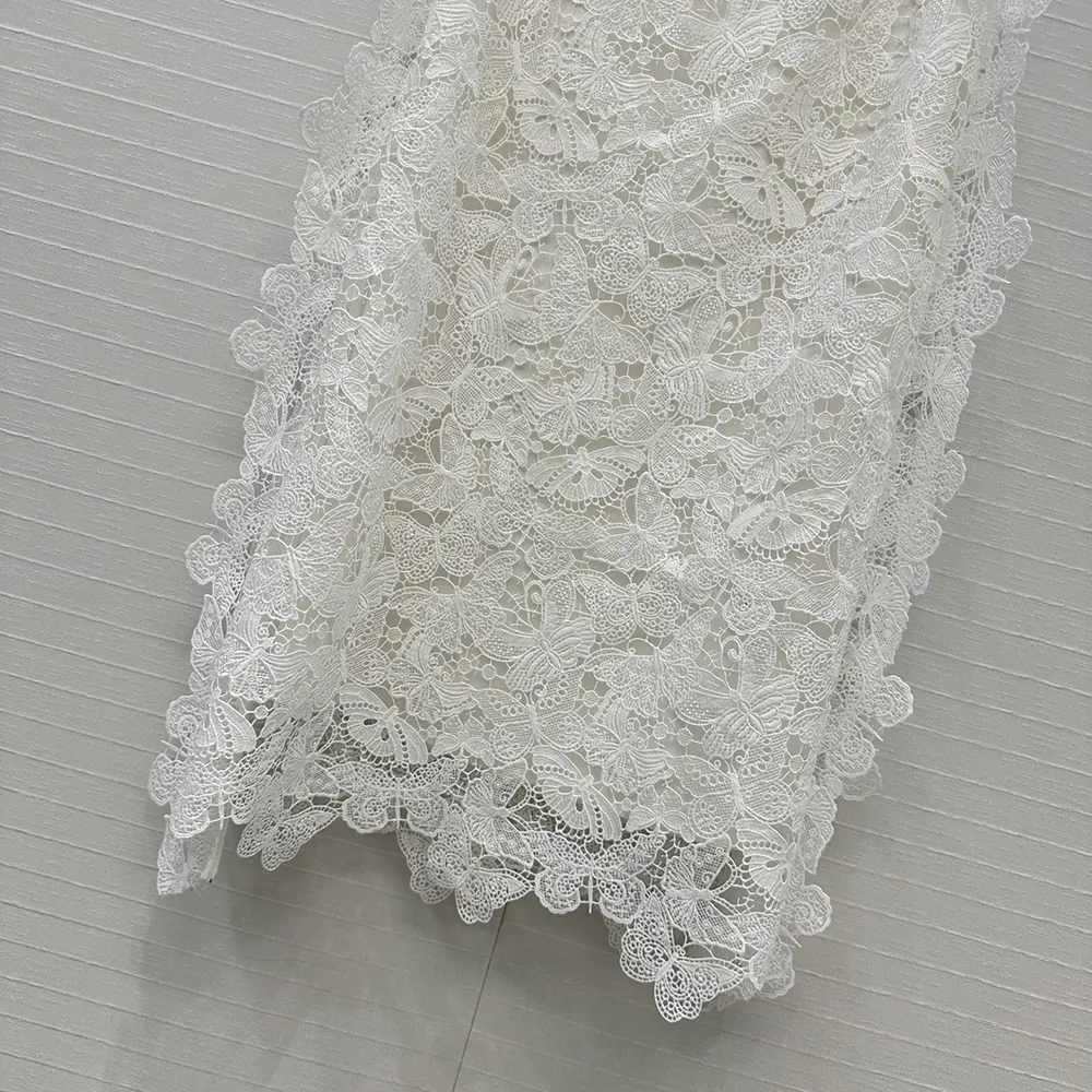 Dior Women Mid-Length Skirt Ecru Cotton-Blend Lace with Allover Butterfly Motif - image 7