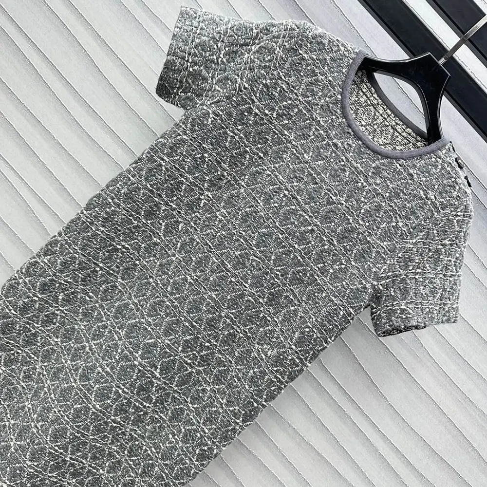 Dior Women Short Macrocannage Dress Gray Cotton-Blend Tweed Knit - image 4
