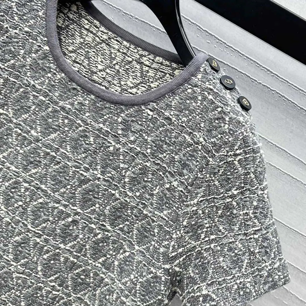 Dior Women Short Macrocannage Dress Gray Cotton-Blend Tweed Knit - image 6