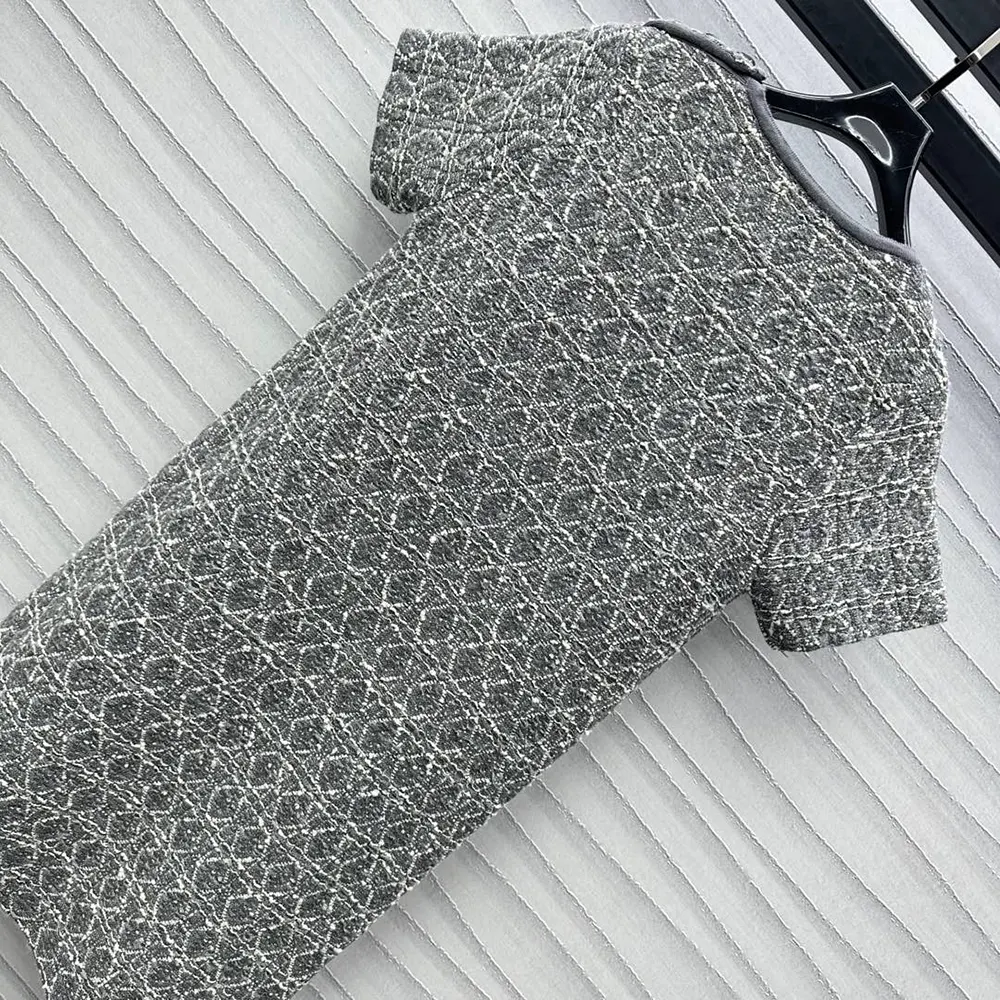 Dior Women Short Macrocannage Dress Gray Cotton-Blend Tweed Knit - image 5
