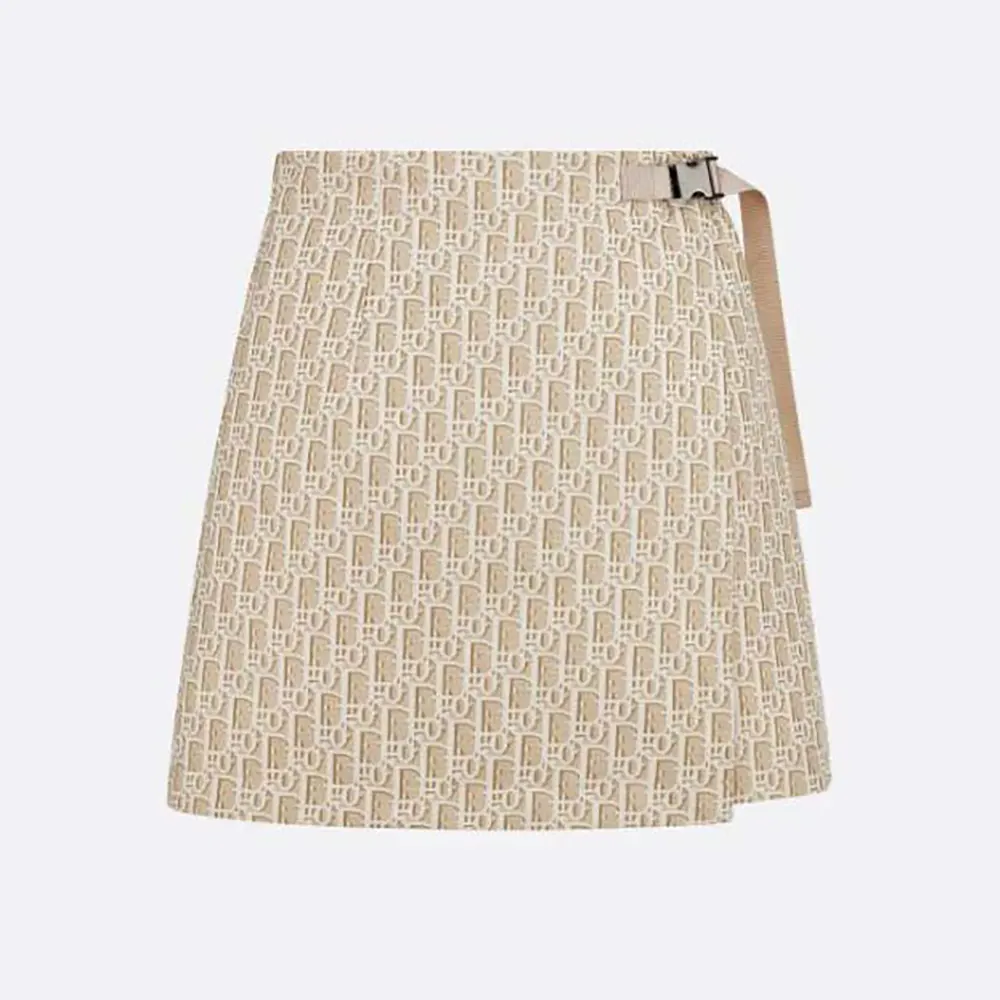 Front view of Dior Women Skort Beige Technical Jacquard Taffeta