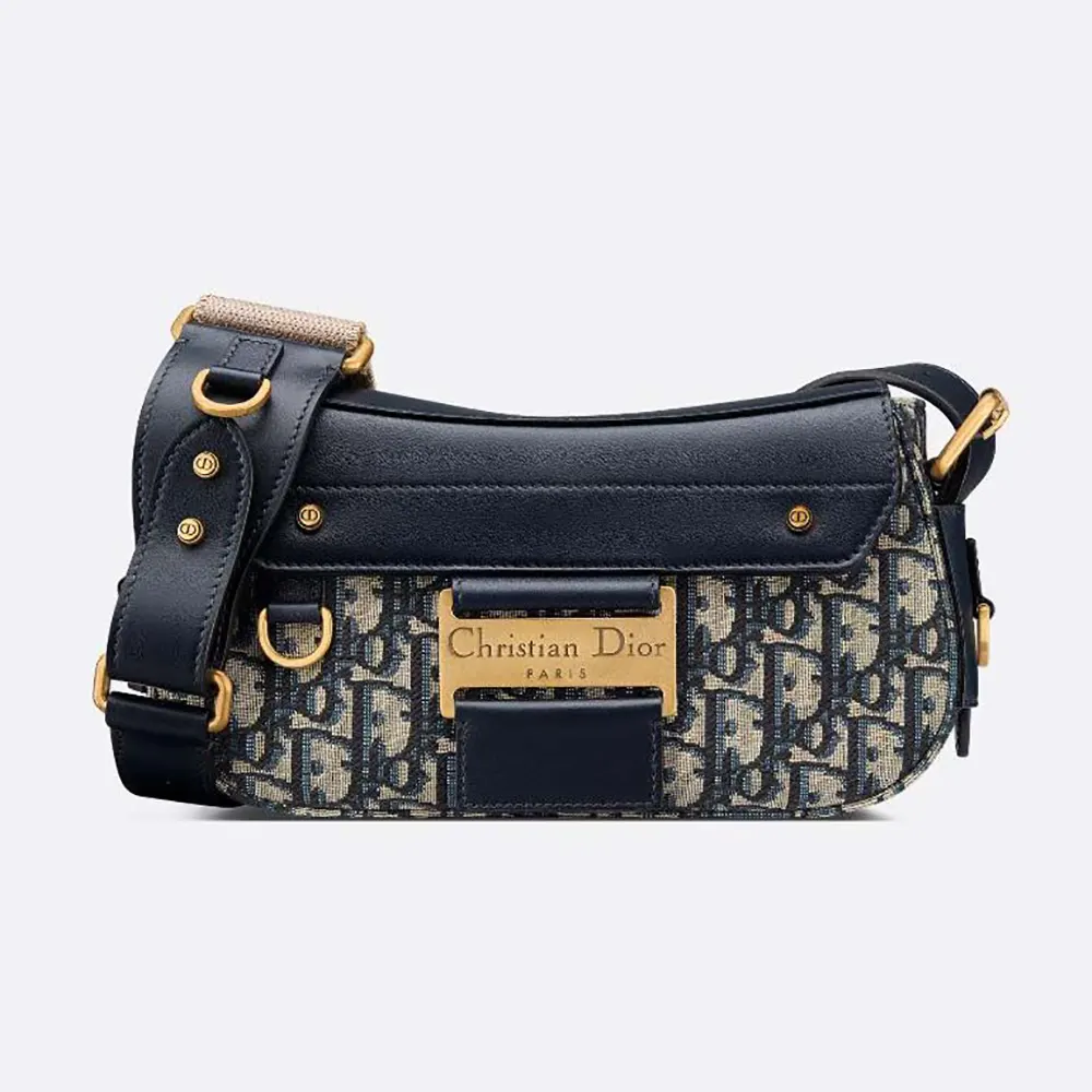 Front view of Dior Women Small Streetchic Bag Blue Dior Oblique Jacquard