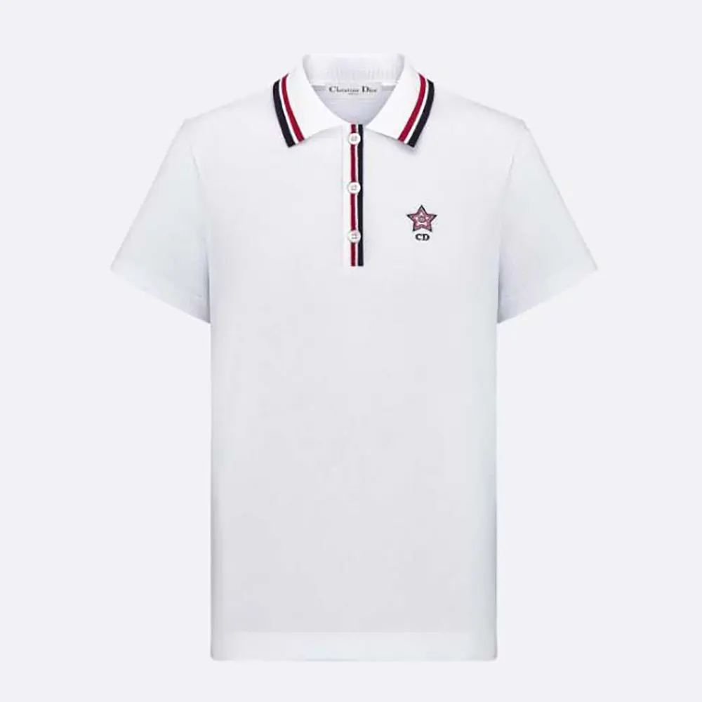Front view of Dior Women Vibe Polo Shirt White Cotton-Blend Jersey