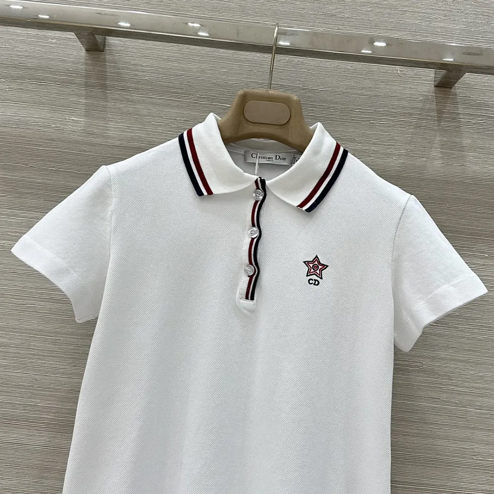 Back view showing tailored fit of Dior Women Vibe Polo Shirt white jersey