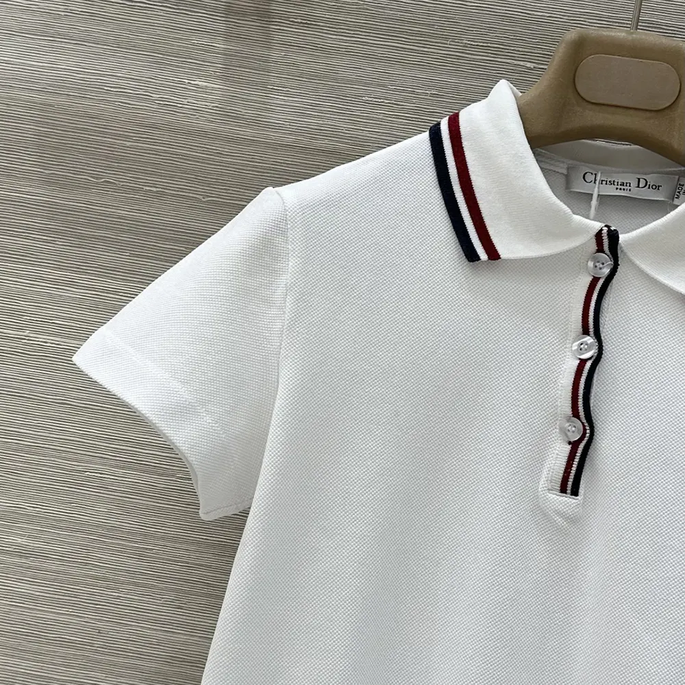 Dior Women Vibe Polo Shirt White Cotton-Blend Jersey with Three-Tone Signature - image 4