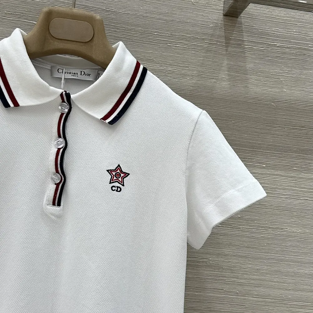 Dior Women Vibe Polo Shirt White Cotton-Blend Jersey with Three-Tone Signature - image 5