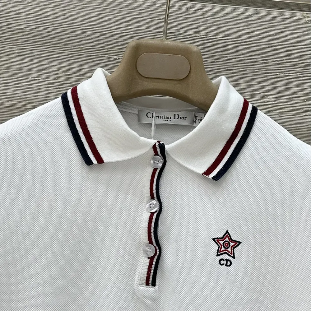 Dior Women Vibe Polo Shirt White Cotton-Blend Jersey with Three-Tone Signature - image 6