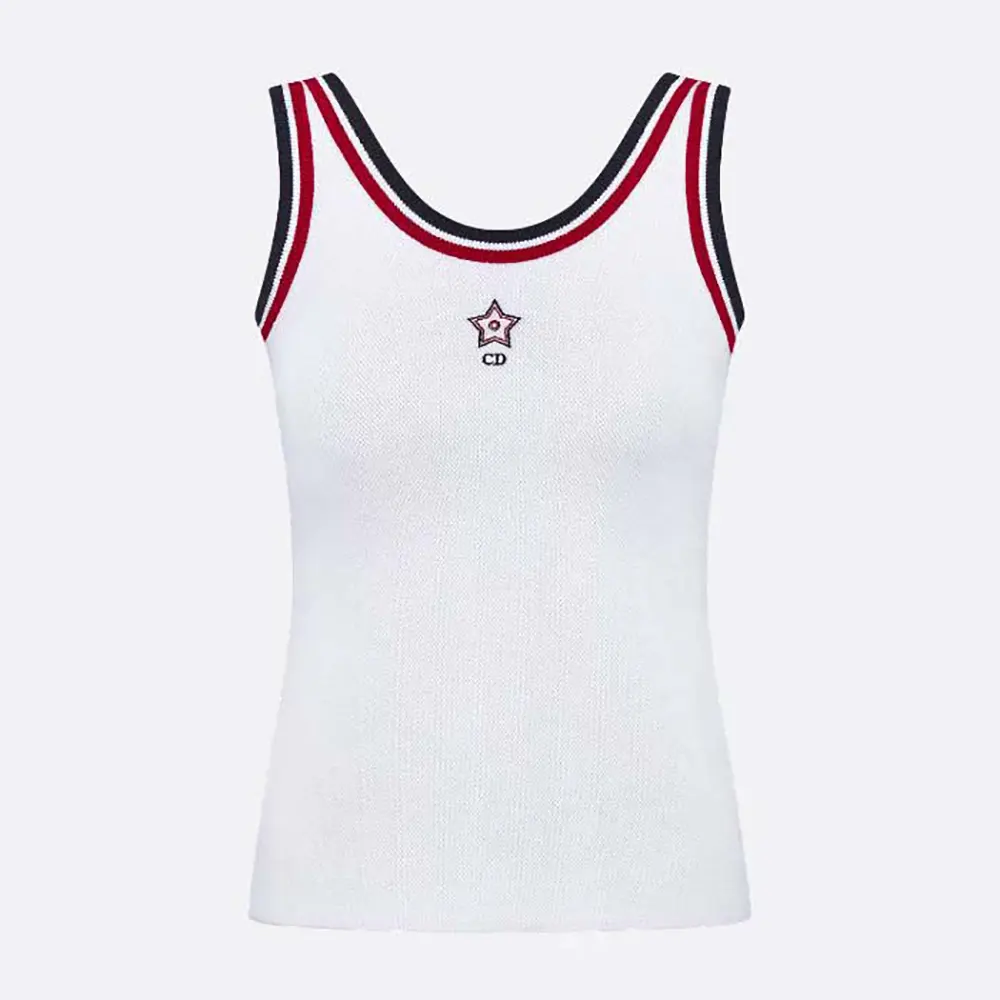 Front view of Dior Men Vibe Tank Top White Technical Mesh with signature