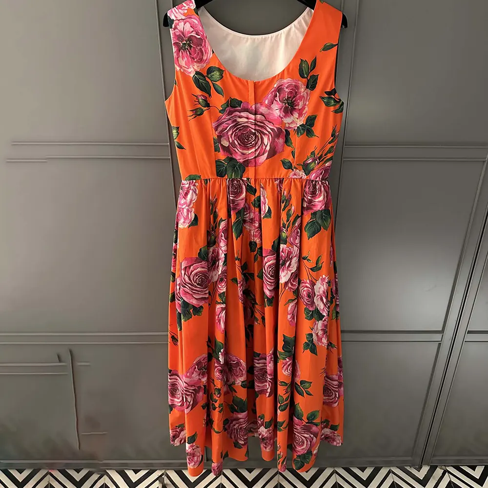 Dolce Gabbana D&G Women Cotton Calf-length Babydoll Dress with Rose Print - image 4