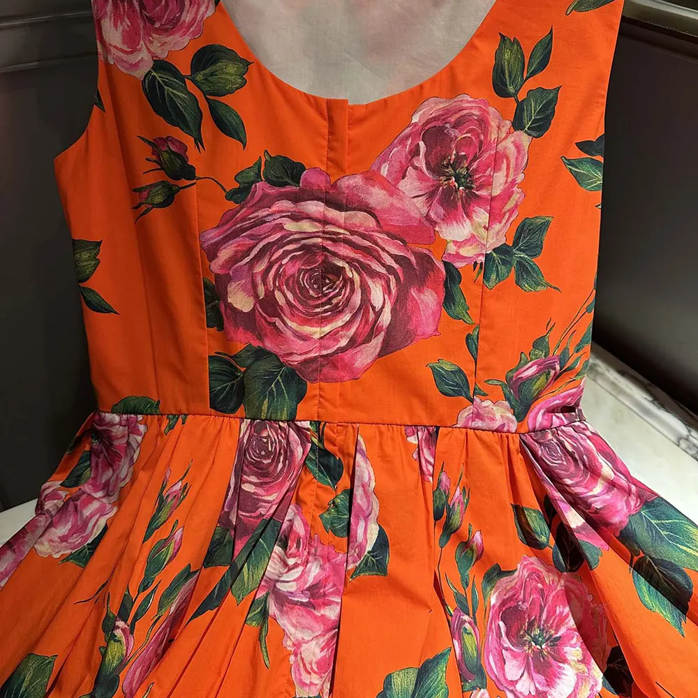 Dolce Gabbana D&G Women Cotton Calf-length Babydoll Dress with Rose Print - image 7